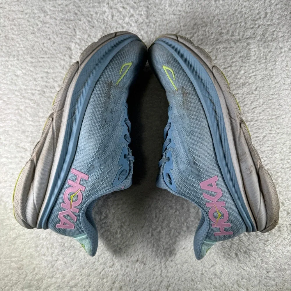 Hoka One One‎ Womens Clifton 9 Blue Pink Running Shoes Sneaker Size 9.5D Wide